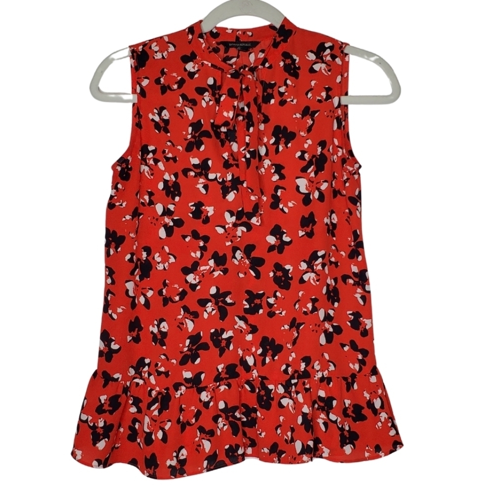 Banana Republic Red Floral Sleeveless Peplum Blouse